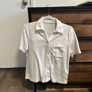 White Thin Fleece Women’s button down shirt s/m